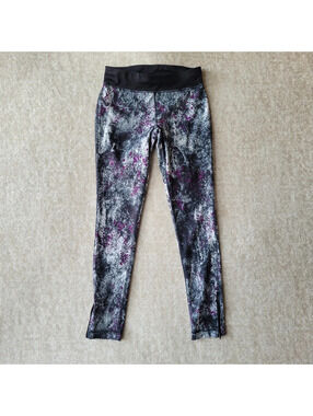 Xersion Fitted Active Legging Womens Small Black Purple Zip Ankle Mid Rise